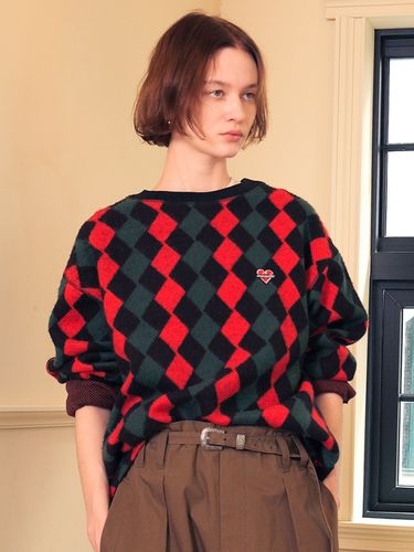 Classic Argyle Soft Round Knit Sweater - beyondcloset - Modalova