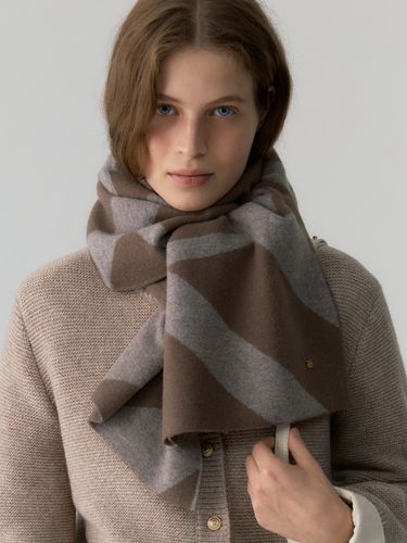 Cashmere Wool Blended Jacquard Scarf_Brown - DEPOUND - Modalova