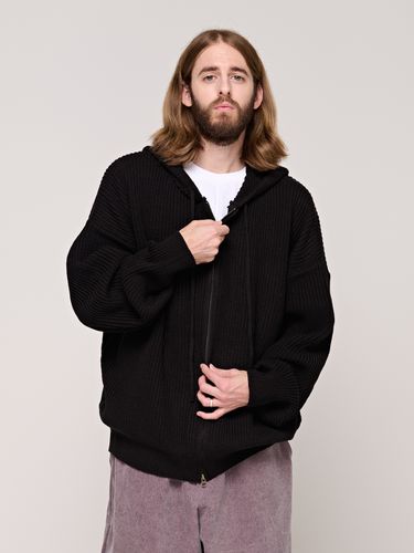 Knitted Hood Zip-Up Jacket _ Black - CARGOBROS - Modalova