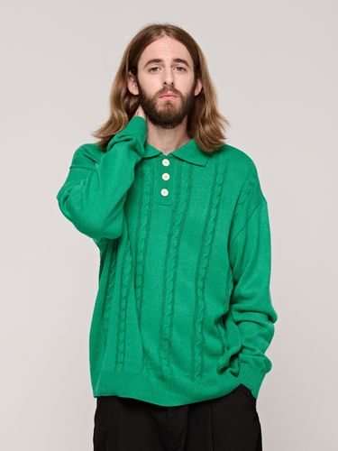 Collared Cable Knit Sweater _ Green - CARGOBROS - Modalova