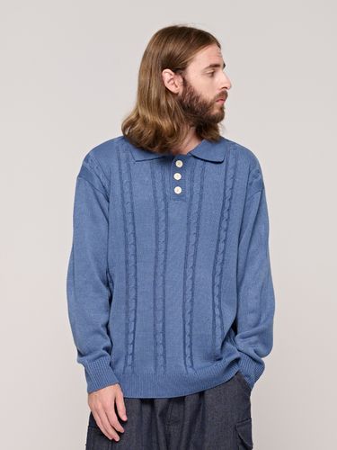 Collared Cable Knit Sweater _ Blue - CARGOBROS - Modalova