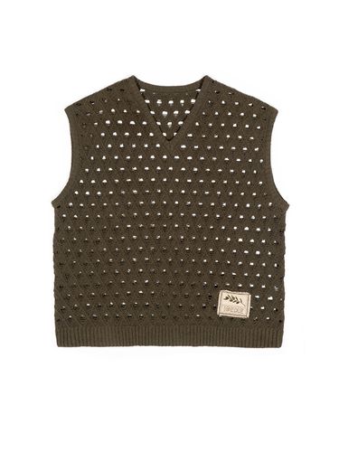 Mesh Eyelet V-neck Knit Vest - IOEDLE - Modalova