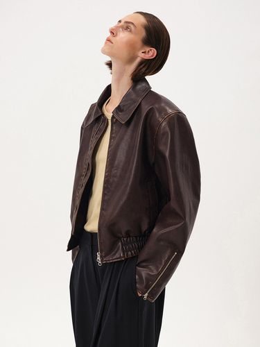 Two-Way Leather Blouson_Brown - MAGJAY - Modalova