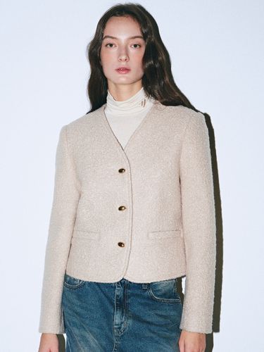 Minimal Boucle Tweed Jacket_Light Beige - NICK&NICOLE - Modalova