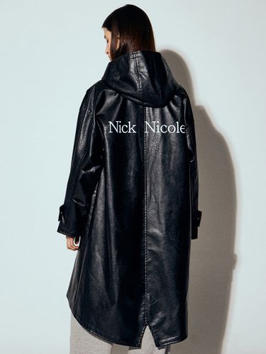 NN Vegan Leather Long Padded Coat_Black - NICK&NICOLE - Modalova