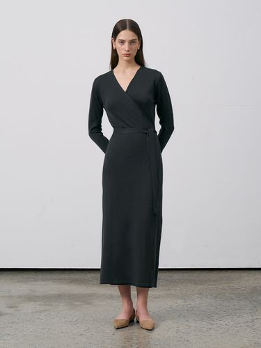 Wrap V Neck Knit Dress - RENEJ - Modalova