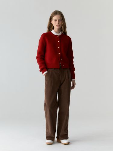 Gold Button Wool Cardigan - Red - DEPOUND - Modalova