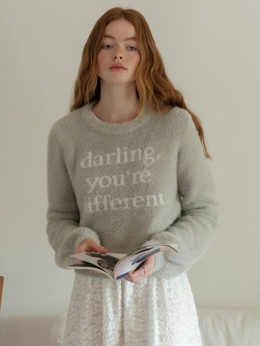 Lettering Soft Fur Sweater - Gray - Cest Moidew - Modalova