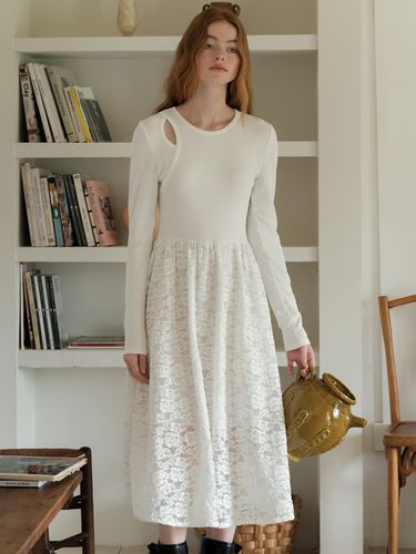 Winter Lace Splice Dress - White - Cest Moidew - Modalova