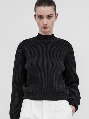 Basic Mock Neckline Oversized Knit Top_Black - Trip LE Sens - Modalova