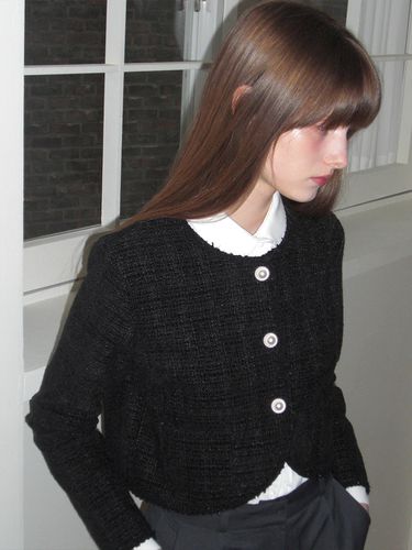 Esther Tweed Crop Jacket_Black - LETTER FROM MOON - Modalova