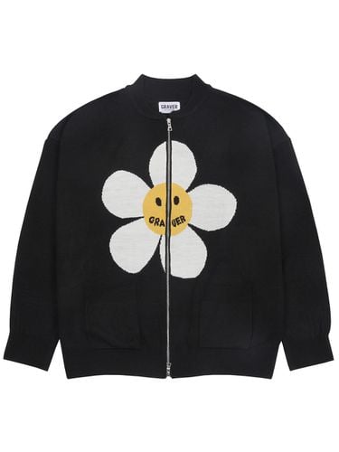 Flower Smile Zip Up Knit Cardigan - GRAVER - Modalova