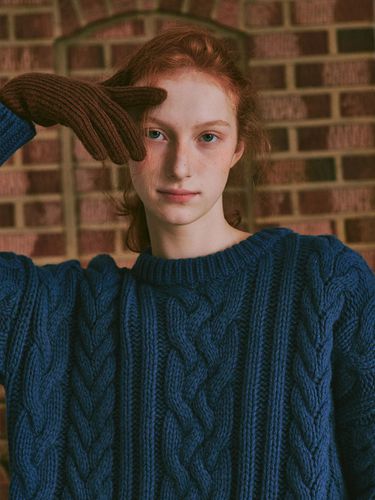 Heavy Wool Fisher Cable Pullover Sweater_Blue - ODER - Modalova