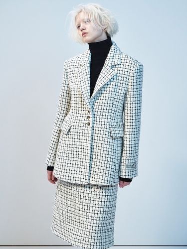 Wool Hourglass Check Jacket - White - MARDI MERCREDI - Modalova