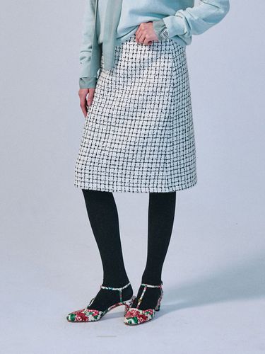 Wool Midi Check Skirt - White - MARDI MERCREDI - Modalova