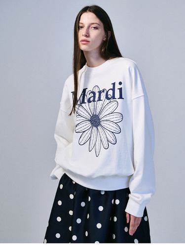 Flower Sweatshirt - White Navy - MARDI MERCREDI - Modalova