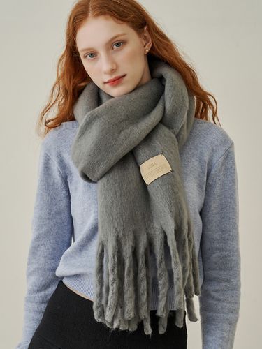 Simple Patch Wool Long Scarf_Darkgrey - ADAUL - Modalova