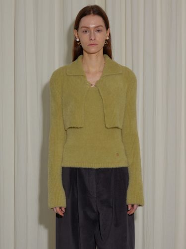 Soft Ribbed Knit Cardigan Set_Green - Enor - Modalova