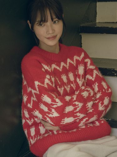 Flower hairy wool sweater_Red - vanone atelier - Modalova