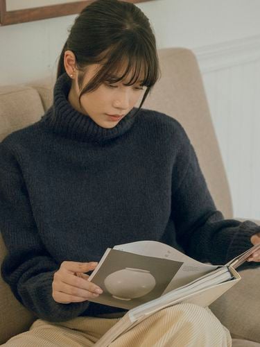 Wool turtleneck knit_Navy - vanone atelier - Modalova