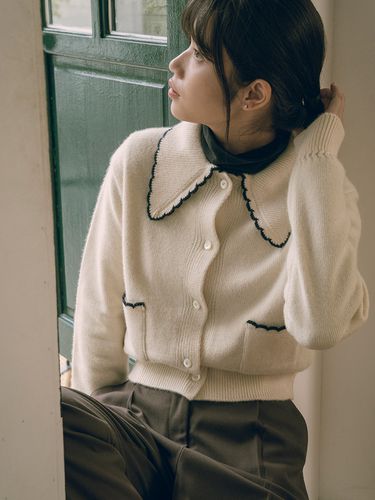 Merino wool collar cardigan_Cream - vanone atelier - Modalova