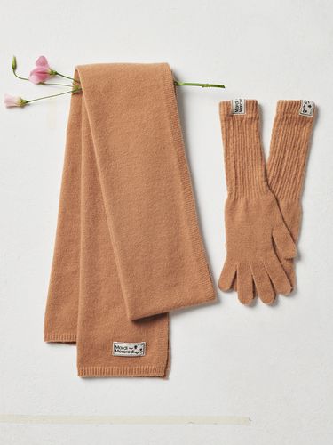 Cashmere Blended Scarf Gloves Set_Camel - MARDI MERCREDI - Modalova