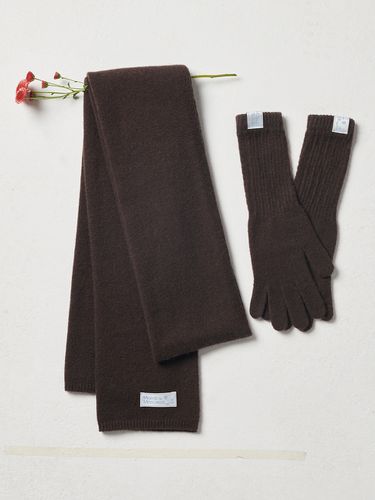 Cashmere Blended Scarf Gloves Set_Brown - MARDI MERCREDI - Modalova