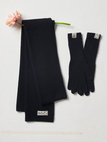 Cashmere Blended Scarf Gloves Set_Black - MARDI MERCREDI - Modalova