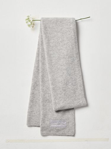 Cashmere Blended Satin Logo Scarf_Grey - MARDI MERCREDI - Modalova