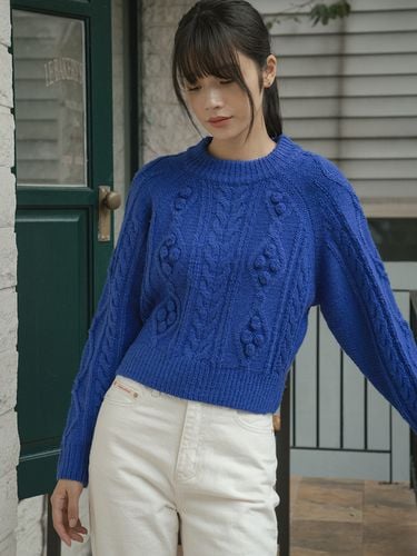 Grandma cable round sweater_Blue - vanone atelier - Modalova