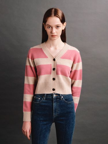 V-Neck Cropped Cardigan (Pink) - AVA MOLLI - Modalova