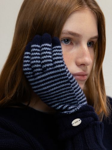 Stripe Cashmere Gloves_Navy - ANDNEEDS - Modalova