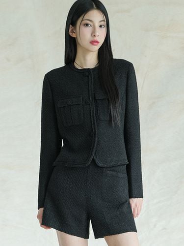 Sara Round Tweed Jacket (Black) - AVANDRESS - Modalova