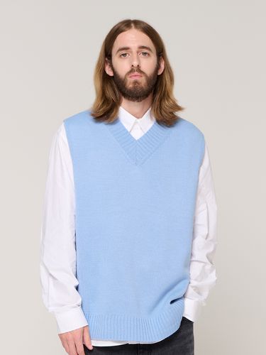 Soft V-neck Knit Vest - Sky Blue - CARGOBROS - Modalova