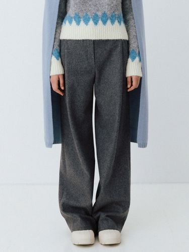 Wool Wide Tucked Pants (Charcoal) - LE - Modalova