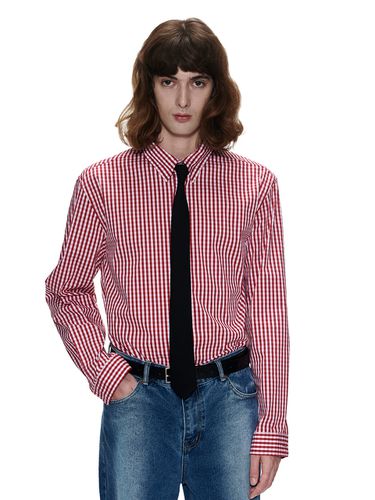 Collar Strap Gingham Check Shirt_Red - Theballon MEN - Modalova