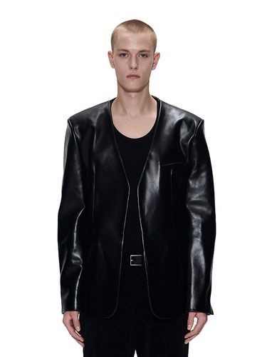 Collarless Leather Jacket_Black - Theballon MEN - Modalova