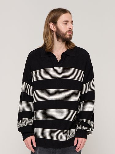 Striped V-neck Collared Sweater - CARGOBROS - Modalova