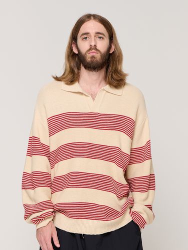 Striped V-neck Collared Sweater - CARGOBROS - Modalova