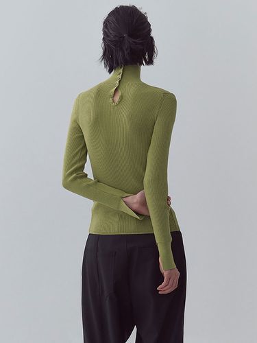 High Neck Button Ribbed Knit_Green - MAGJAY - Modalova