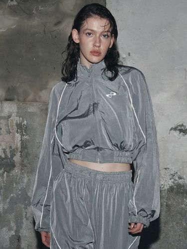 Piping Crop Wind Breaker_Light Gray - Porta - Modalova