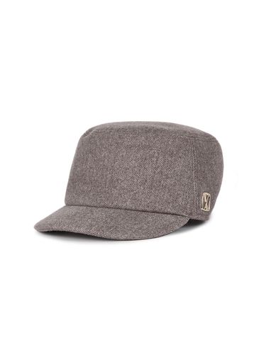 Square Stud Wool Bell Boy Cap_Brown - VARZAR - Modalova