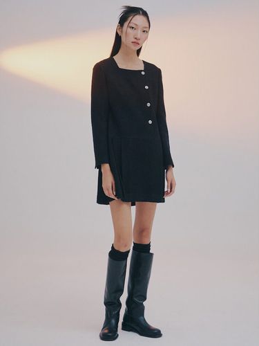 Tweed Pleated Dress_Black - kuho plus - Modalova