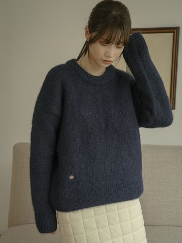 Hairy wool round sweater _ Navy - vanone atelier - Modalova