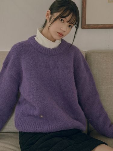 Hairy wool round sweater_Purple - vanone atelier - Modalova