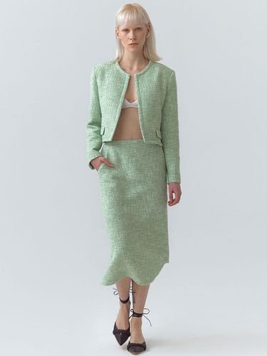 H Line Tweed Asymmetrical Skirt_Green - MAGJAY - Modalova