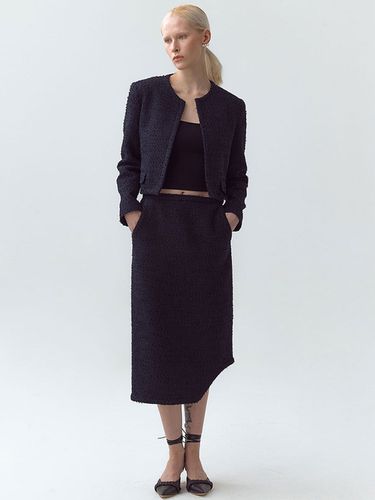 H Line Tweed Asymmetrical Skirt_Navy - MAGJAY - Modalova