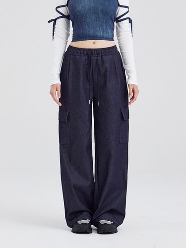 Cargo Wide Leg Jeans - Dark Blue - mellurbane - Modalova