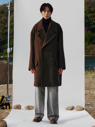 Oversized Wool Double Coat _ Brown - NUAKLE - Modalova