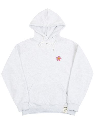 Pink Flower Smile Embroidery Hoodie_Melange White - GRAVER - Modalova